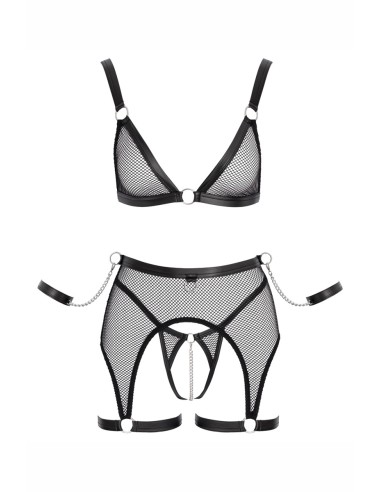 Ensemble Fetish noir en dentelle - Cotelli Bondage